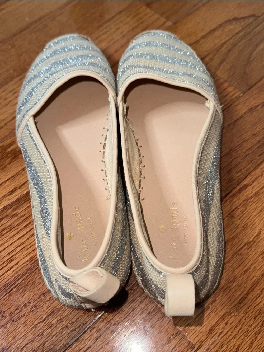 Kate Spade Espadrille Flats Silver Shimmer Natural Size 7